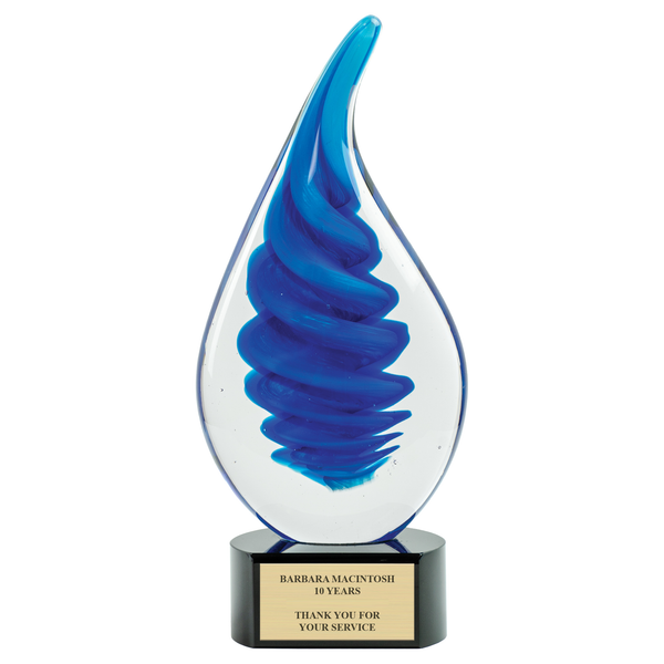 10-1/4" Glass Blue Twist Award Trophy