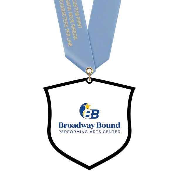 3-1/2" Standard Shape Custom Black Acrylic Medal With Satin Neck Ribbon