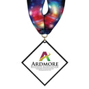 3-1/2" Standard Shape Custom Black Acrylic Medal With Stock Millennium Neck Ribbon.