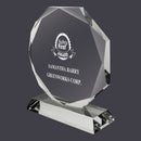 5-1/2" x 4-1/2" Custom Engraved Octagon Optical Crystal With Attached Base