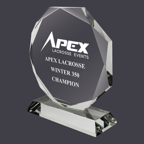7" x 6-1/4" Custom Engraved Octagon Optical Crystal With Attached Base