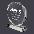 7" x 6-1/4" Custom Engraved Octagon Optical Crystal With Attached Base.