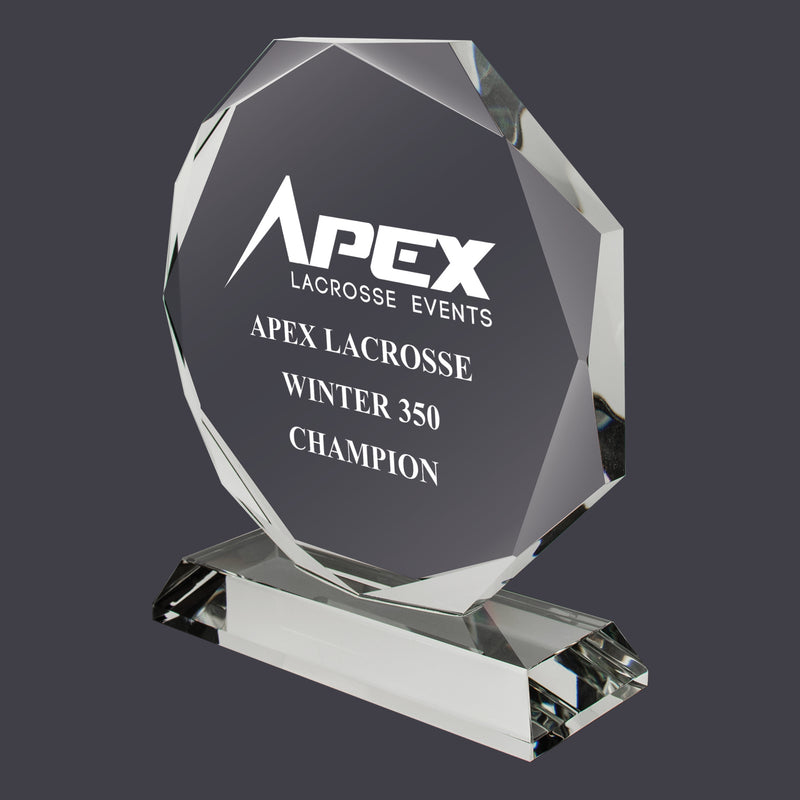 7" x 6-1/4" Custom Engraved Octagon Optical Crystal With Attached Base