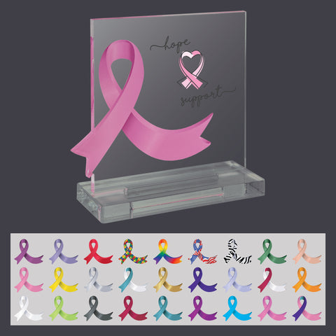 5" Square Custom Awareness Acrylic Award With Clear Acrylic Base.