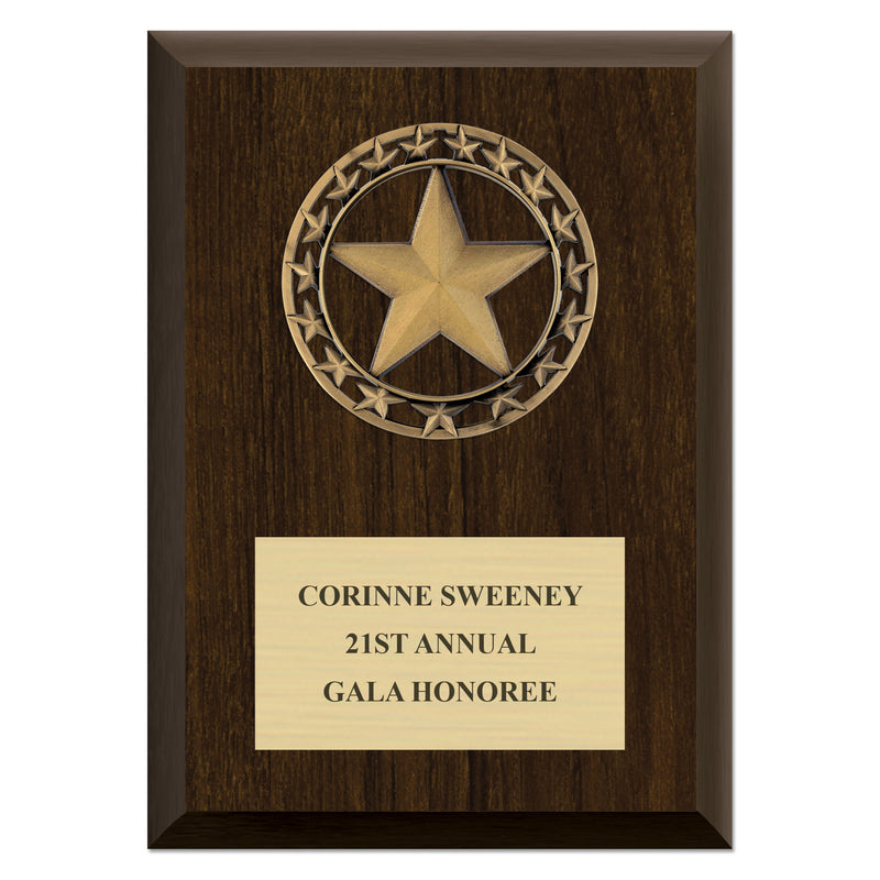 5" x 7" Custom RS Medal Award Plaque - Walnut Finish