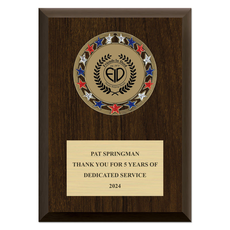 5" x 7" Custom RSG Award Medal Plaque - Walnut Finish