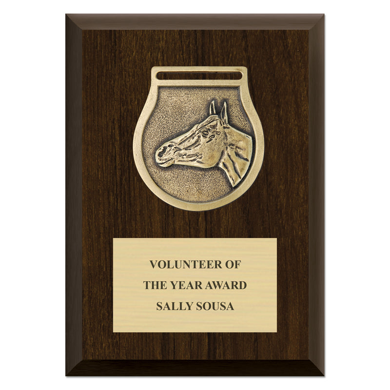 5" x 7"  VX Victory Medal Award Plaque - Walnut Finish