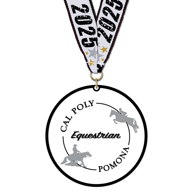 3-1/2" Standard Shape Custom Black Acrylic Medal With Any Grosgrain Neck Ribbon