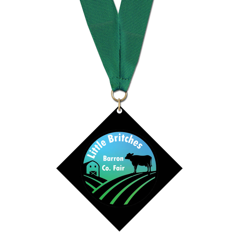 3-1/2" Standard Shape Custom Black Acrylic Medal With Any Grosgrain Neck Ribbon