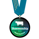 3-1/2" Standard Shape Custom Black Acrylic Medal With Satin Neck Ribbon.