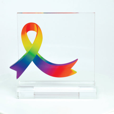 5" Square Custom Awareness Acrylic Award With Clear Acrylic Base.