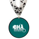 3-1/2" Standard Shape Custom Black Acrylic Medal With Stock Millennium Neck Ribbon.
