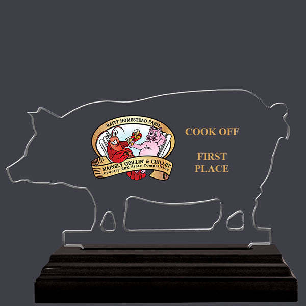 Hog Shaped Acrylic Award Trophy w/ Black Base