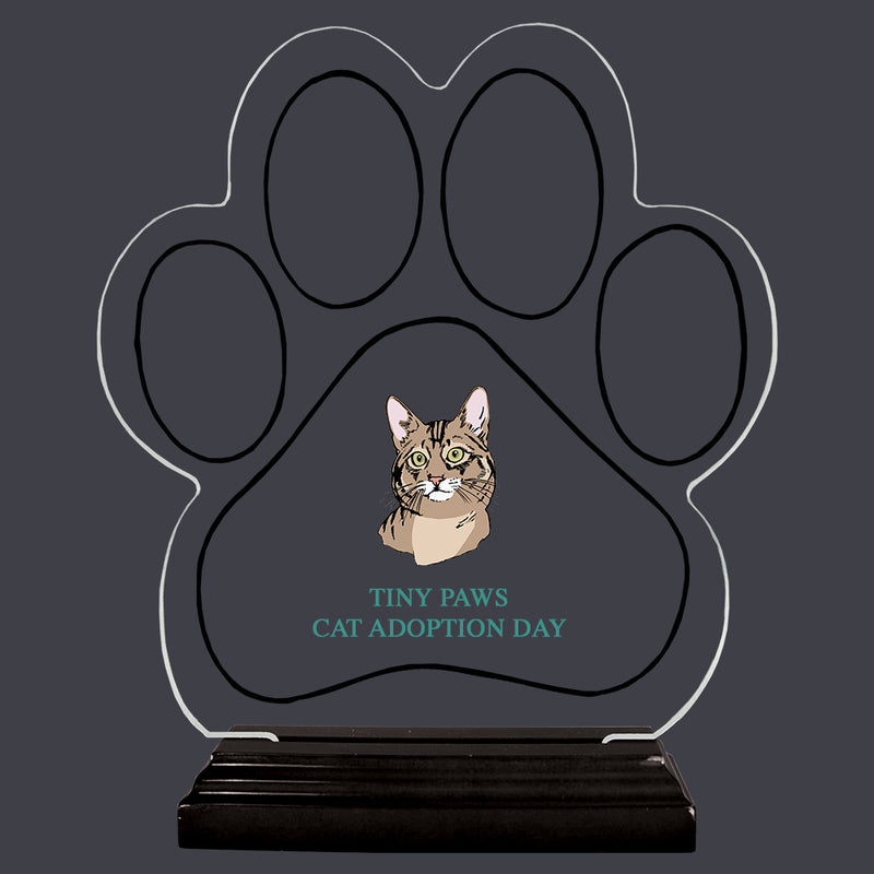 9-1/8" Custom Full Color Large Paw Print Shaped Acrylic With Black Base