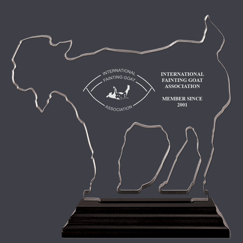 Engraved Goat Shaped Acrylic Award Trophy w/ Black Base