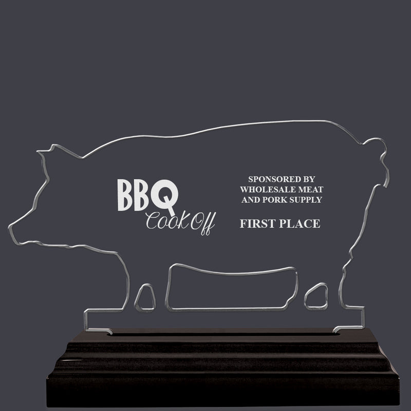 Engraved Hog Shaped Acrylic Award Trophy w/ Black Base
