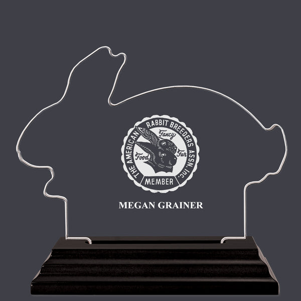 Engraved Rabbit Shaped Acrylic Award Trophy w/ Black Base
