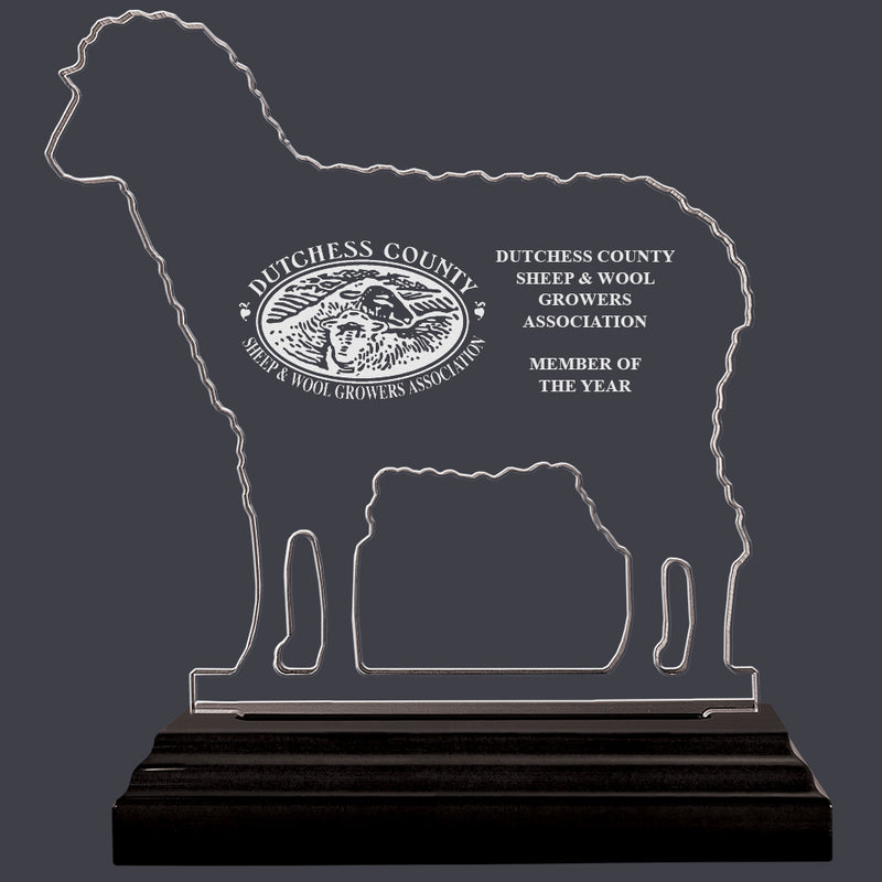 Engraved Sheep Shaped Acrylic Award Trophy w/ Black Base