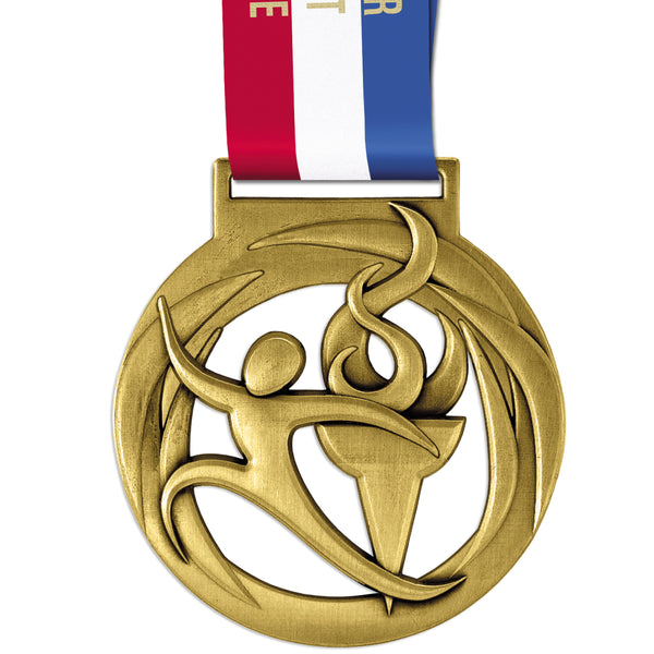 3-1/2" Custom Atlas Award Medal With Specialty Satin Neck Ribbon