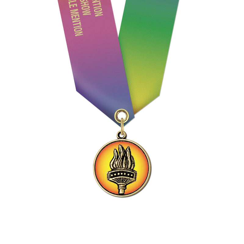 1-1/8" CXC Color Fill Award Medal With Specialty Satin Neck Ribbon
