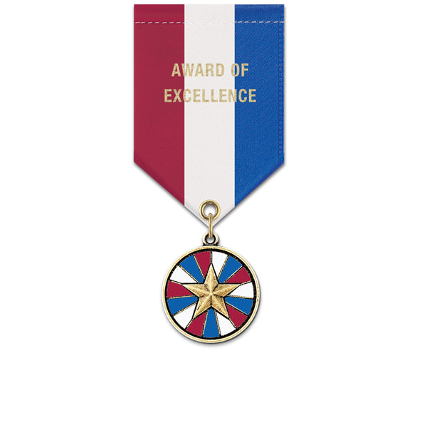 1-1/8" CXC Color Fill Award Medal With Specialty Satin Drape Ribbon