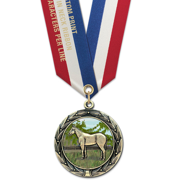 1-3/4" Custom HBXC Color Fill Award Medals With Specialty Satin Neck Ribbon