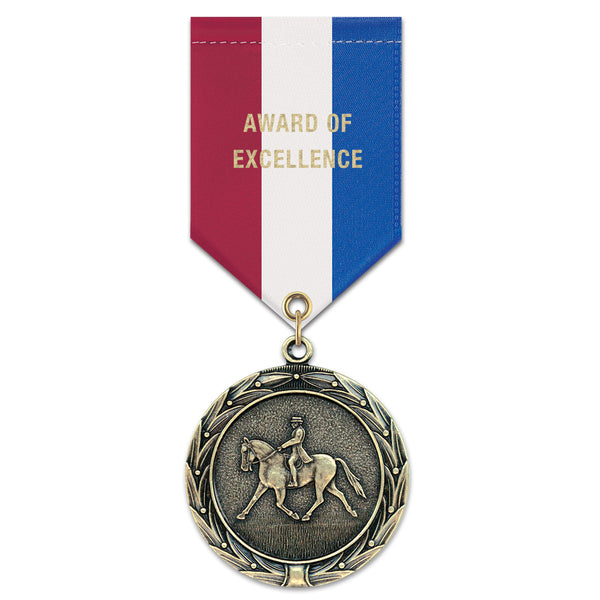 1-3/4" HBX Award Medal With Specialty Satin Drape Ribbon