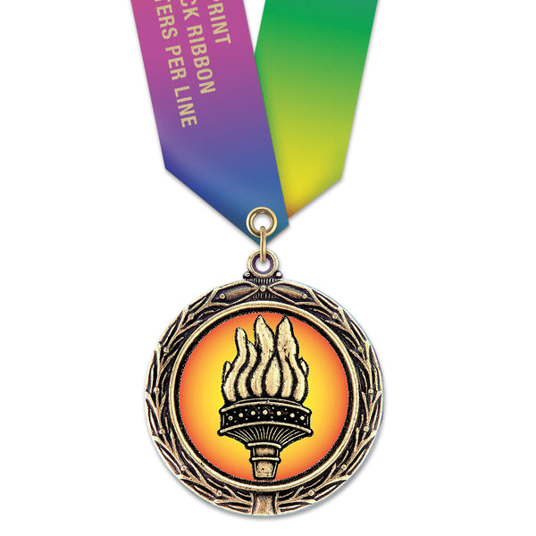2-1/4" Custom LXC Color Fill Award Medal With Specialty Satin Neck Ribbon