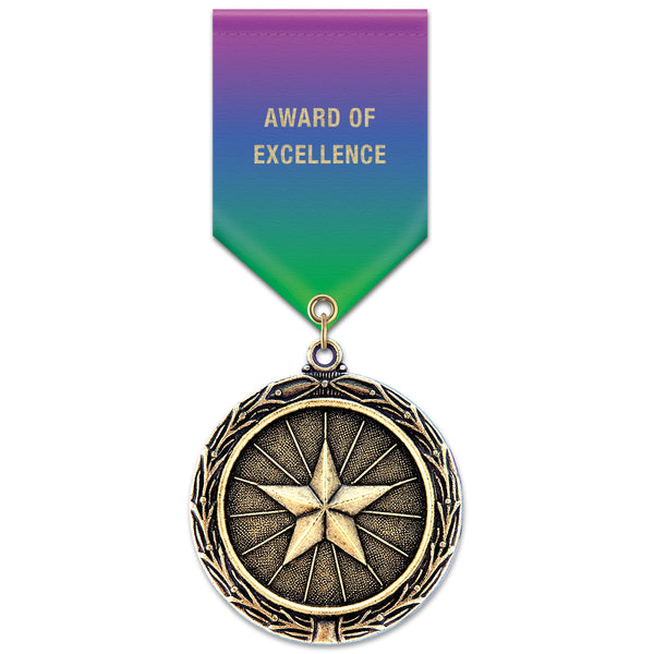 2-1/4" LX Award Medal With Specialty Satin Drape Ribbon