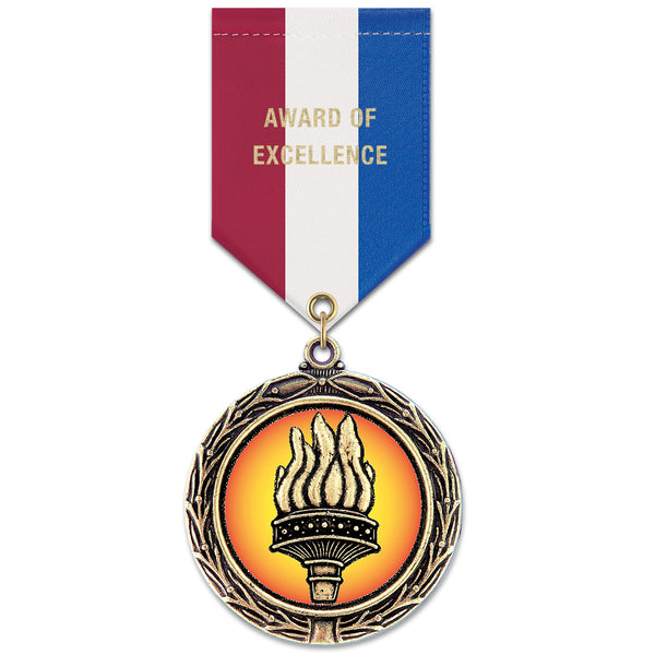 2-1/4" LXC Color Fill Medal With Specialty Satin Drape Ribbon