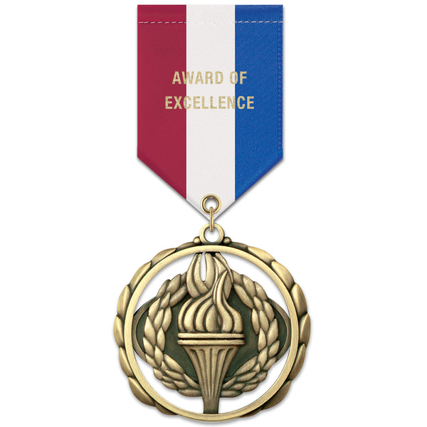 2-3/8" ES Custom Award Medal With Specialty Satin Drape Ribbon