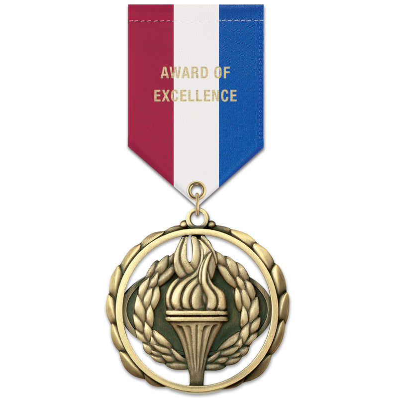 2-3/8" ES Custom Award Medal With Specialty Satin Drape Ribbon