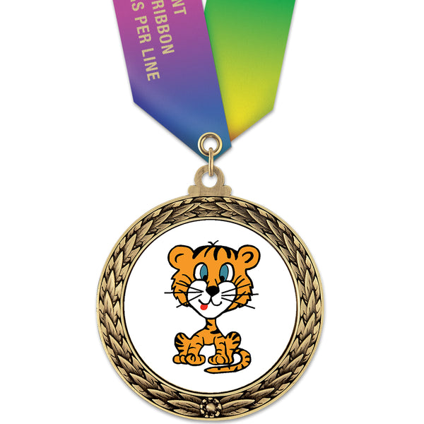 2-5/8" Custom GFL Award Medal With Specialty Satin Neck Ribbon
