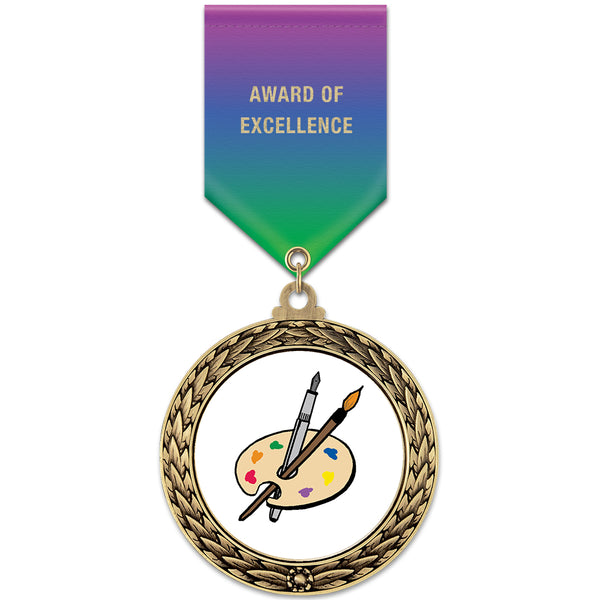 2-5/8" Custom GFL Award Medal With Specialty Satin Drape Ribbon.