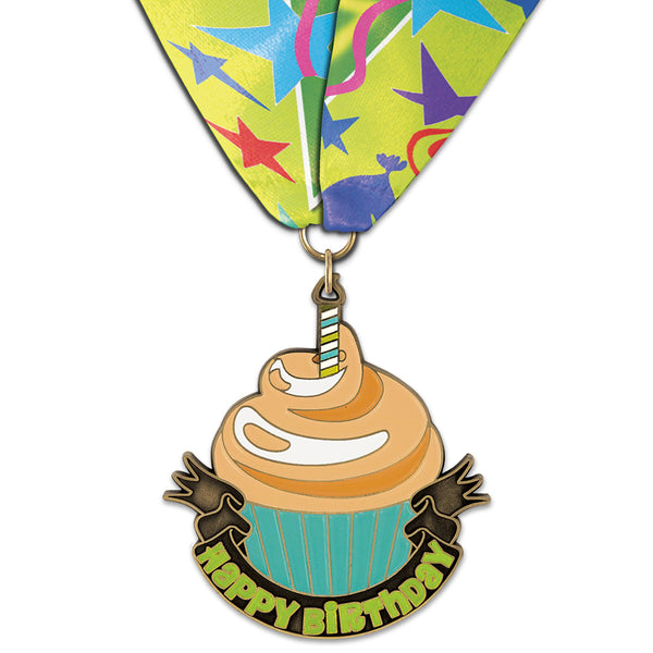 2-1/2" Stock Superstar Birthday Medal With Full Color Millennium Celebrate Neck Ribbon