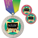2-3/4" Custom GGM Award Medal With Specialty Satin Neck Ribbon