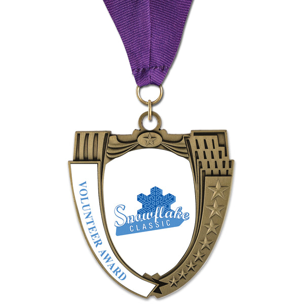 2-3/4" Custom MS Mega Shield Award Medal With Grosgrain Neck Ribbon
