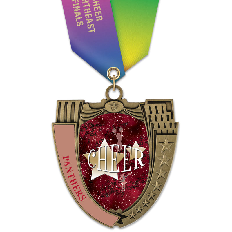 2-3/4" Custom MS14 Mega Shield Award Medals With Specialty Satin Neck Ribbon
