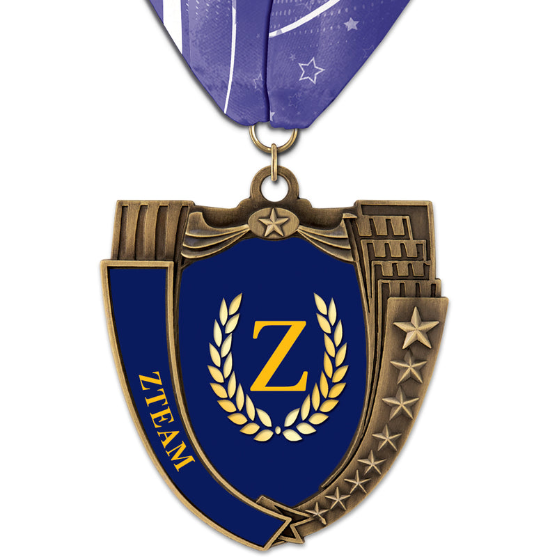 2-3/4" Custom MS14 Mega Shield Award Medal With Custom Millennium Neck Ribbon