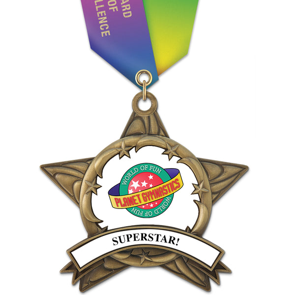 3-3/8" Custom AS14 All Star Award Medals With Specialty Satin Neck Ribbon