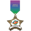 3-3/8" Custom AS14 Award Medal With Specialty Satin Drape Ribbon