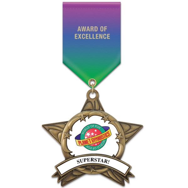 3-3/8" Custom AS14 Award Medal With Specialty Satin Drape Ribbon
