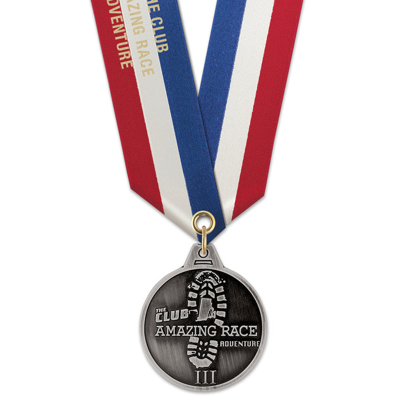 1-1/2" Custom HM Award Medal With Specialty Satin Neck Ribbon.