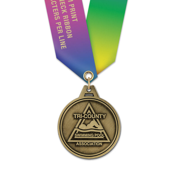 1-3/4" Custom HL Award Medal With Specialty Satin Neck Ribbon