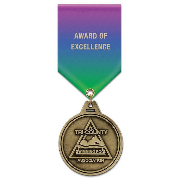 1-3/4" Custom HL Award Medal With Specialty Satin Drape Ribbon