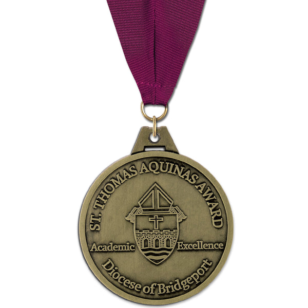 2-1/2" HS Custom Award Medal With Grosgrain Neck Ribbon