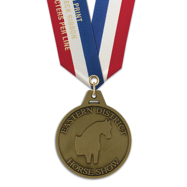 2" Custom HG Award Medal With Specialty Satin Neck Ribbon