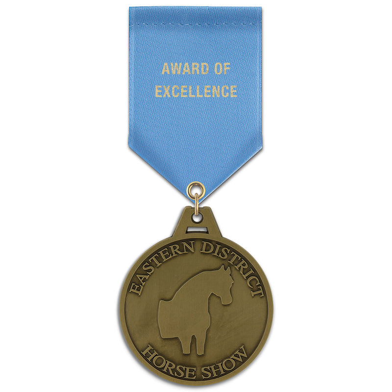 2" Custom HG Award Medal With Satin Drape Ribbon