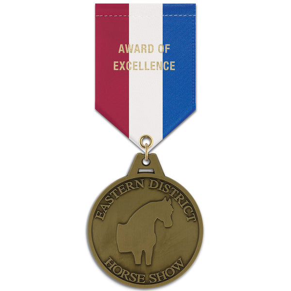 2" Custom HG Award Medal With Specialty Satin Drape Ribbon