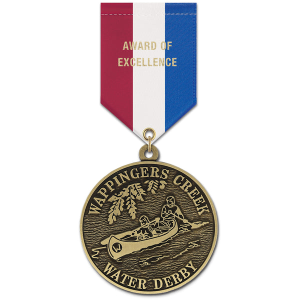 2-1/2" Custom HS Award Medal With Specialty Satin Drape Ribbon